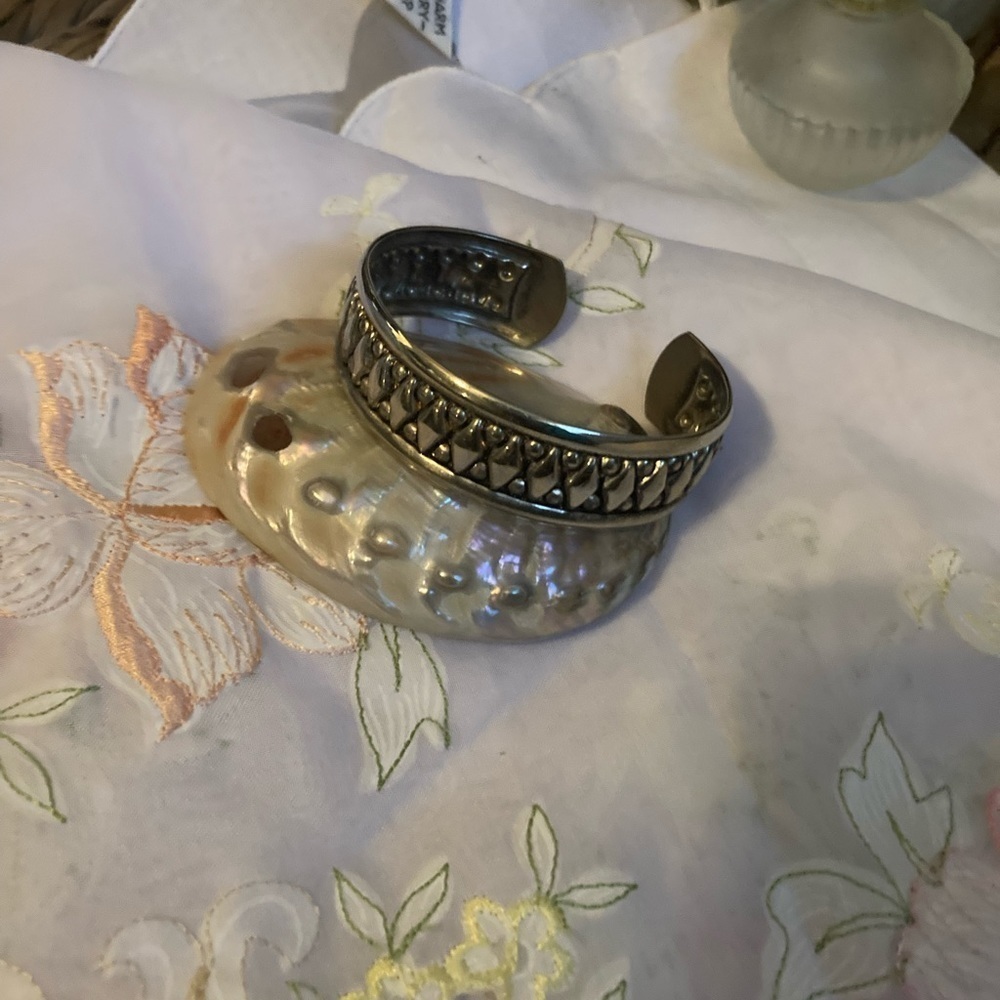 SILVER bangle with tribal design adjustable - Picture 2 of 4